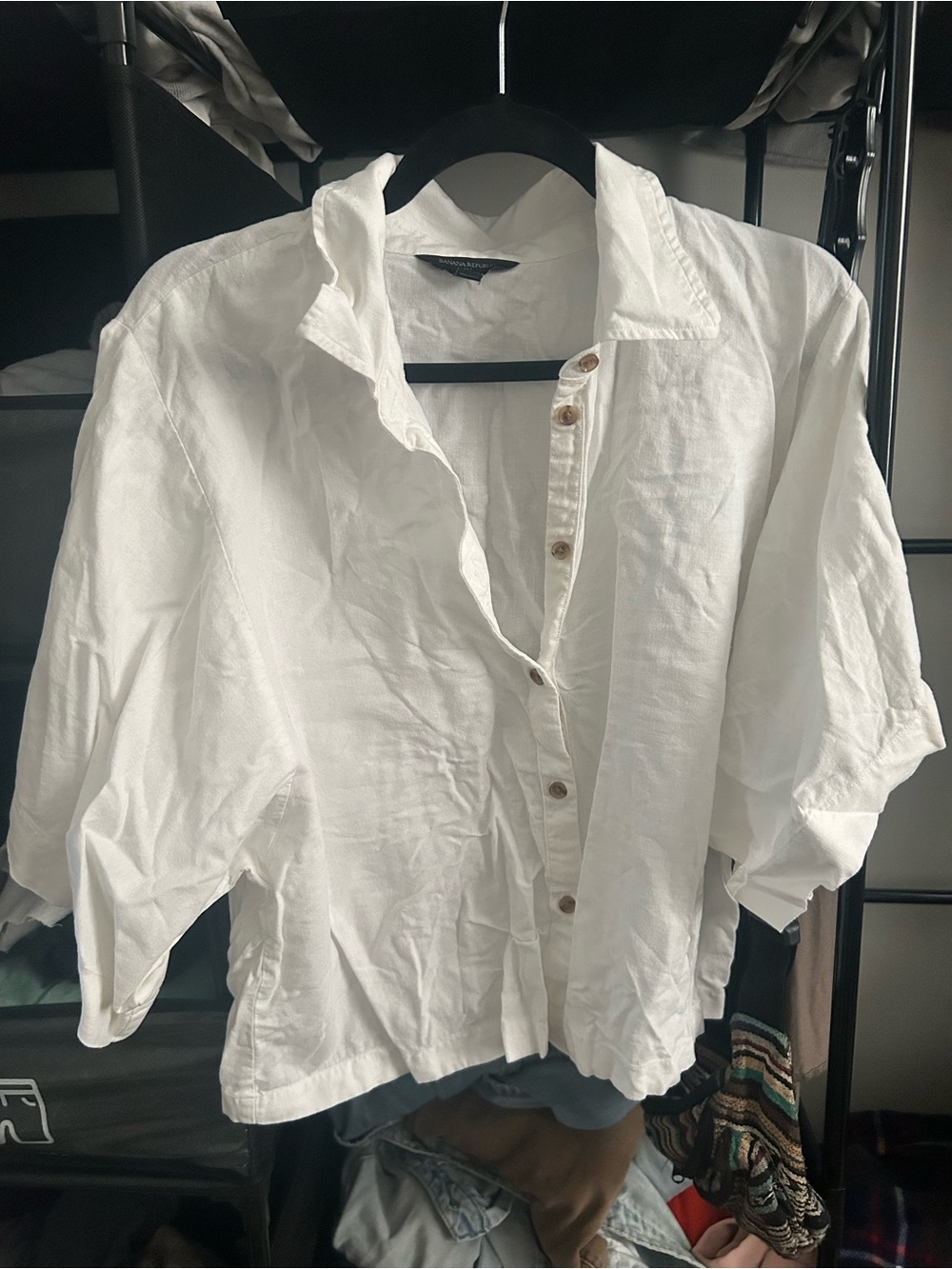 Banana Republic White Button-Down Linen Shirt